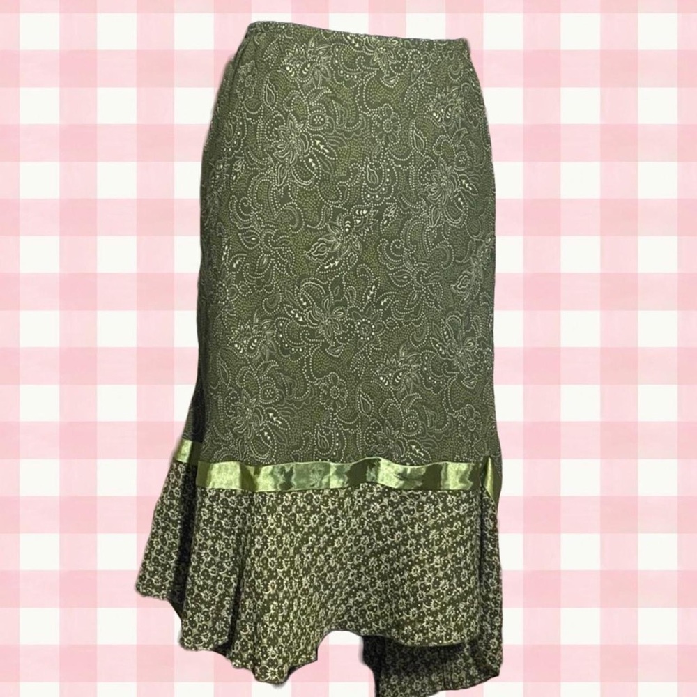 🧚🏻‍♀️💚 Funky hippie Fairycore Boho Y2K Green Retro Midi Paisley Floral Skirt